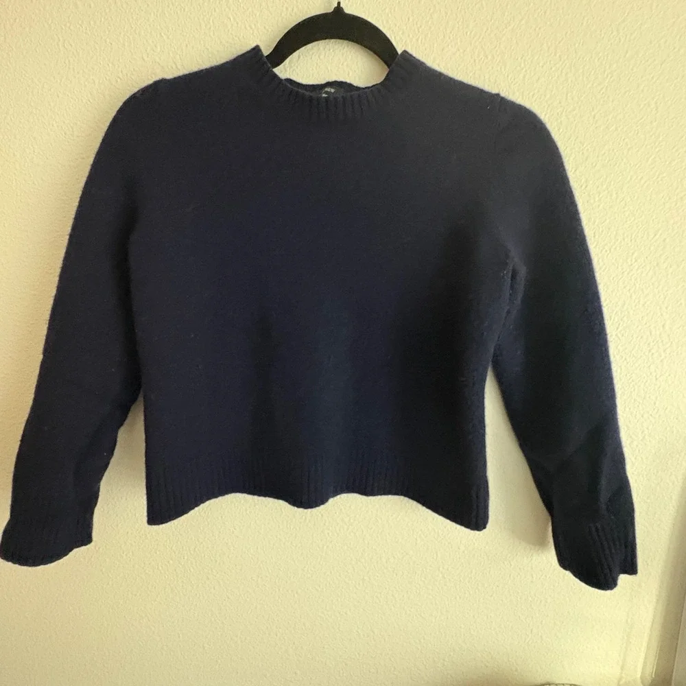J.Crew Navy Blue 100% Lambswool Crewneck‎ Sweater Slim Fit Cropped Knit